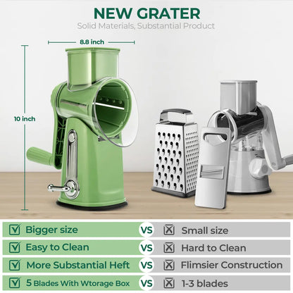 Rotary Cheese Grater & Vegetable Cutter | 5 Interchangeable Blades