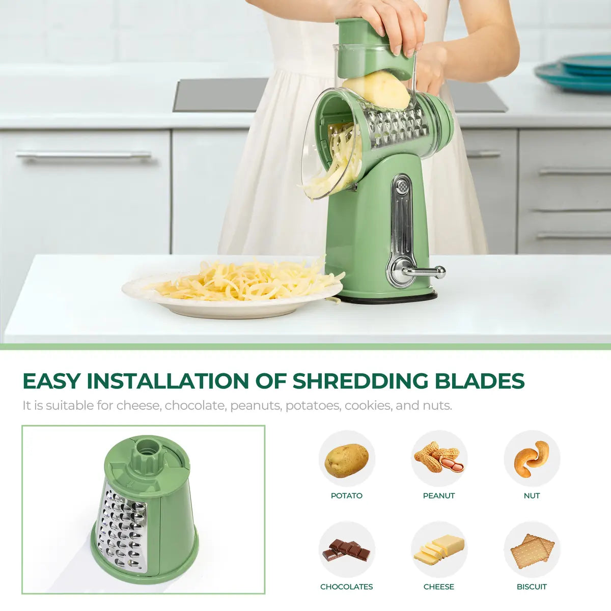 Rotary Cheese Grater & Vegetable Cutter | 5 Interchangeable Blades